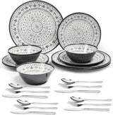 24-delige melamine bestekset 4-persoons campingbestek en serviesset - voor reizen en buitengebruik