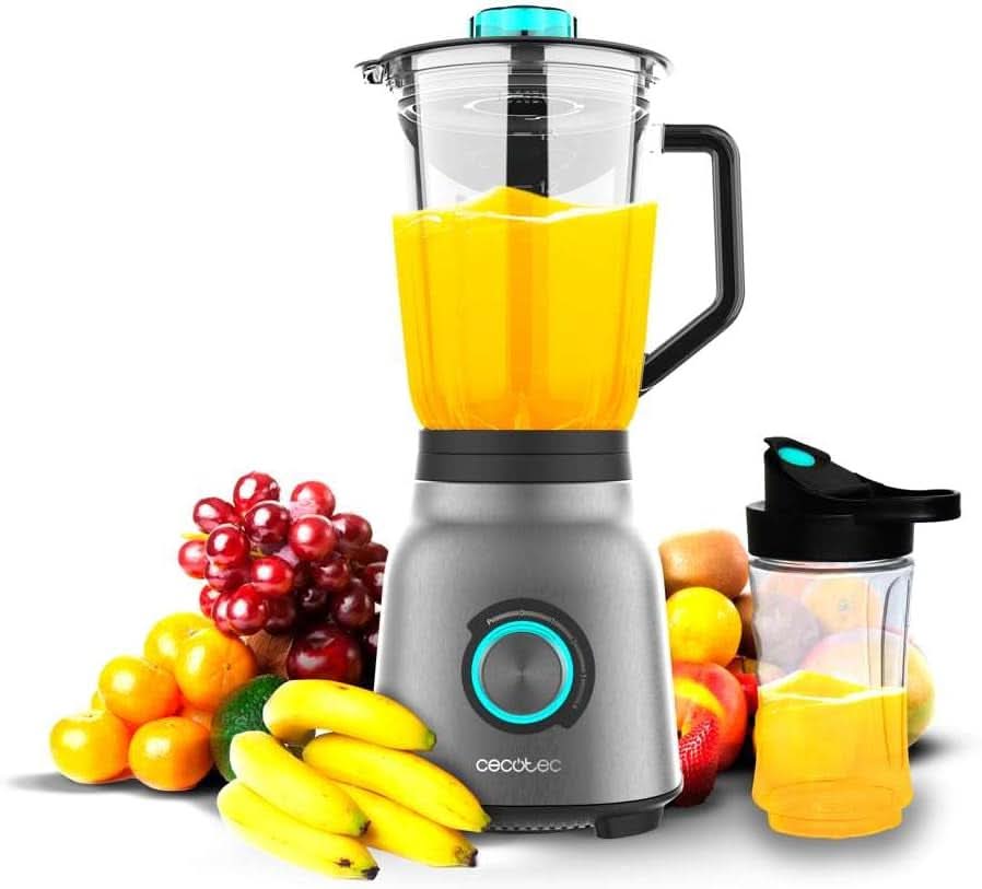 Cecotec Standmixer Power Zwart Titanium 2200MAX Glad, 2200 W Maximale Leistung, 6 Klingen Aus Edelstahl, Ice-Crush-Funktion, Turbo- en Smoothie-Funktion, Autoclean-Funktion Keuken Naty Shop Inox 1800 W | 1,5 L + trekfles