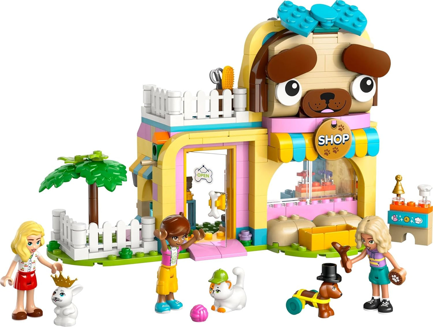 LEGO Friends Dierenaccessoireswinkel Fantasiespelset Educatief speelgoed voor meisjes van 6 jaar oud 3 minifiguren en 3 dierenfiguren Kat Hond Konijntje Cadeau-idee voor kinderen 42650 Bouwsets Besuche in LEGO-Store