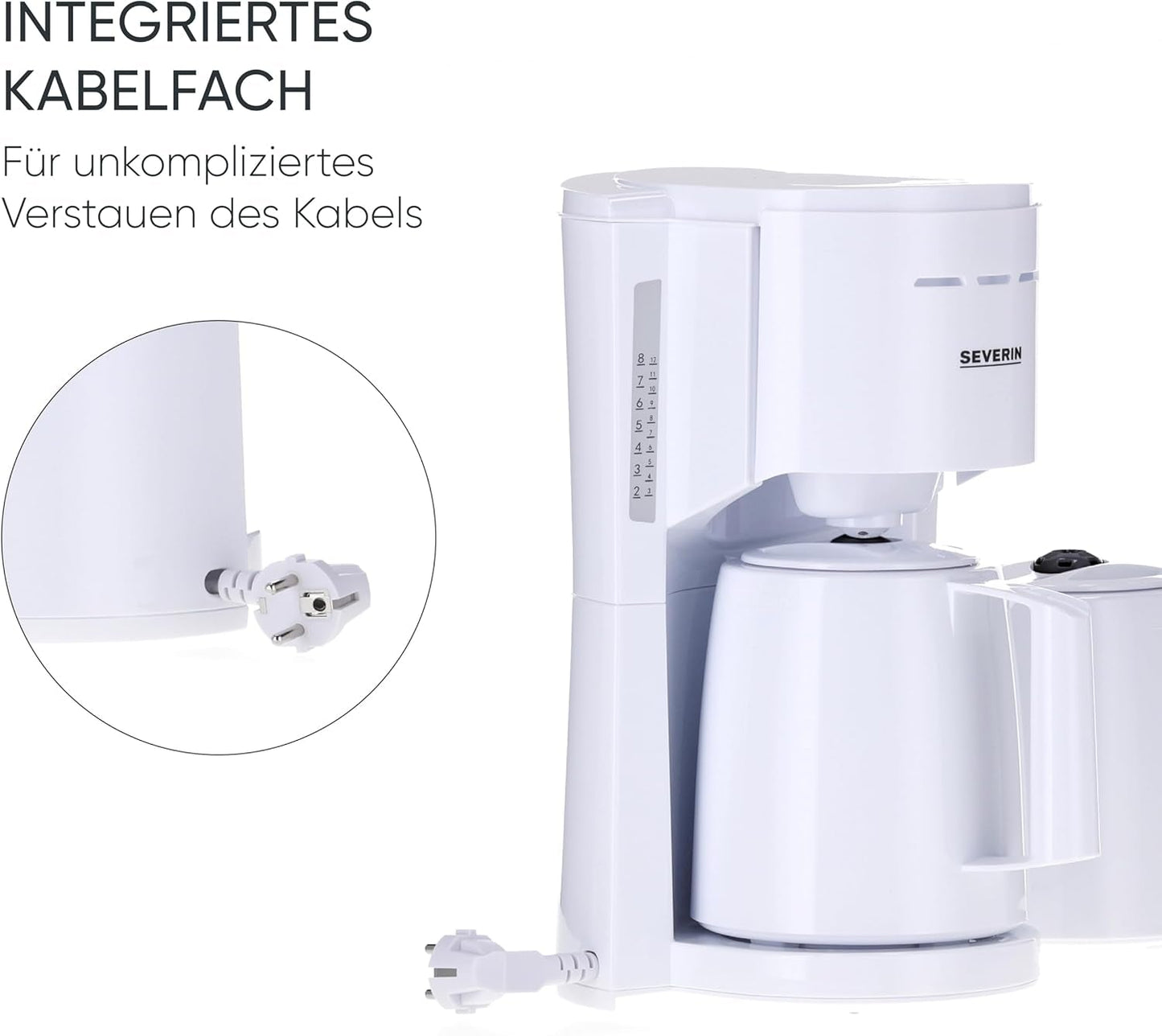 Severin espressomachine met filter en 2 thermische karaffen, espressomachine met deksel, druppelvrij gieten, langdurig temperatuurbehoud, automatische uitschakeling, 1000 W, ca. 1 liter, wit, KA 9309