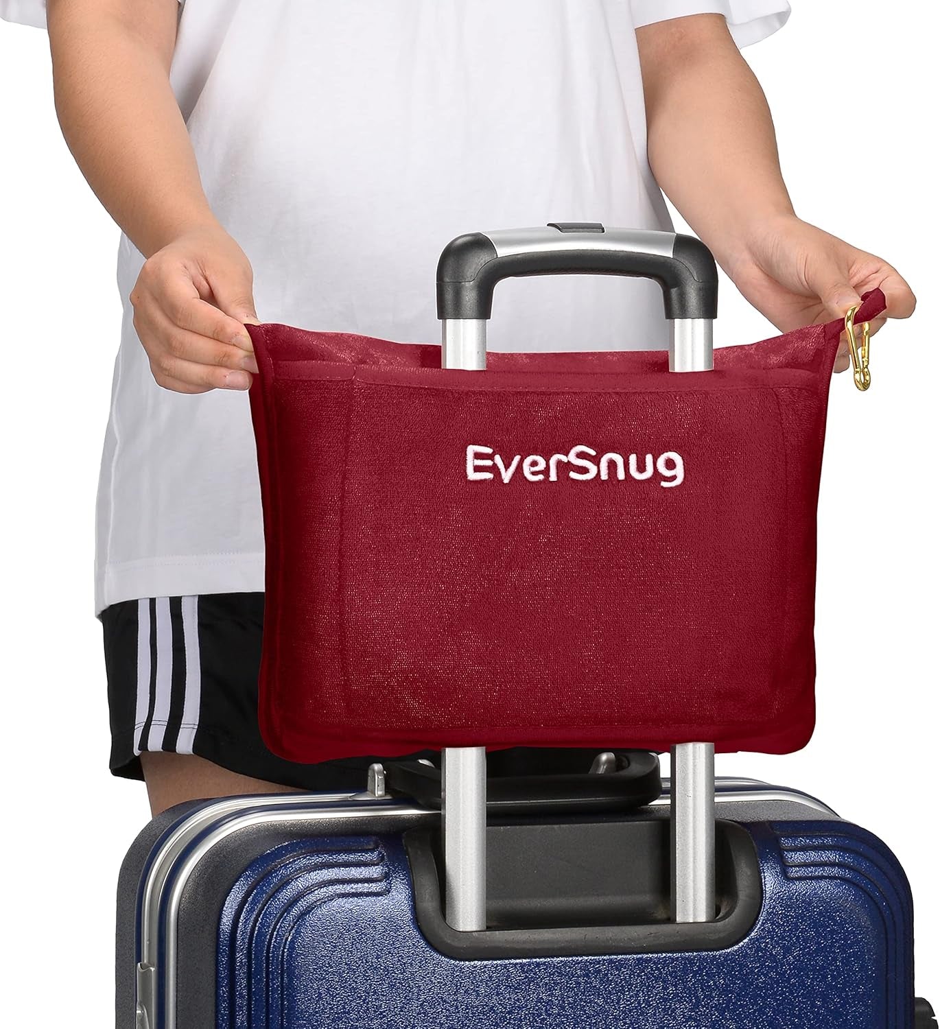 Eversnug Reisdeken en -kussen - Zachte 2-in-1 vliegtuigdeken met zachte zak, kussensloop, handtashoes en rugzakhouder (bordeauxrood) Reiskussens Naty Shop
