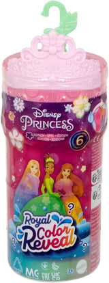 Mattel Disney Princess Royal Color Reveal kleine pop met 6 verrassingen, inclusief geurring en 4 accessoires (poppen kunnen variëren), tuinfeestserie HRN63