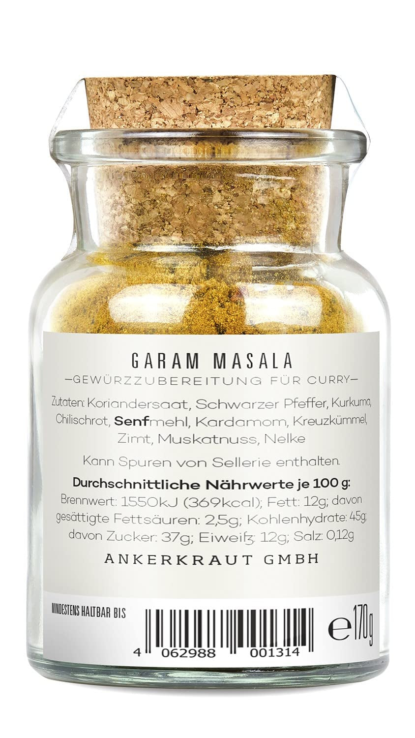 Ankerkraut Garam Masala, Gewürz für indisches Gericht, Leckeres Curry mit Fleisch würzen, Taste of India, 65 g in kurkglas