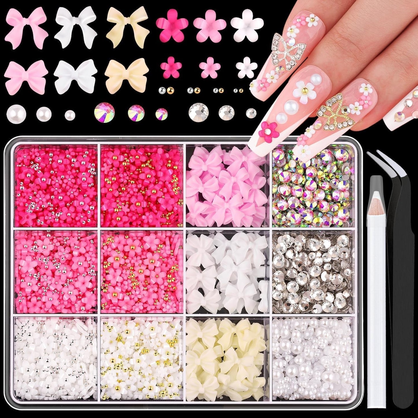 GZMAYUEN 920 Stuks Goud Zilver Plaksteen Perlen Voor Nagel, Halbrunde Weiße Beige Nagel Perlen, Kleine Halbrunde Plaksteen Perlen Voor DIY Nail Art Decor
