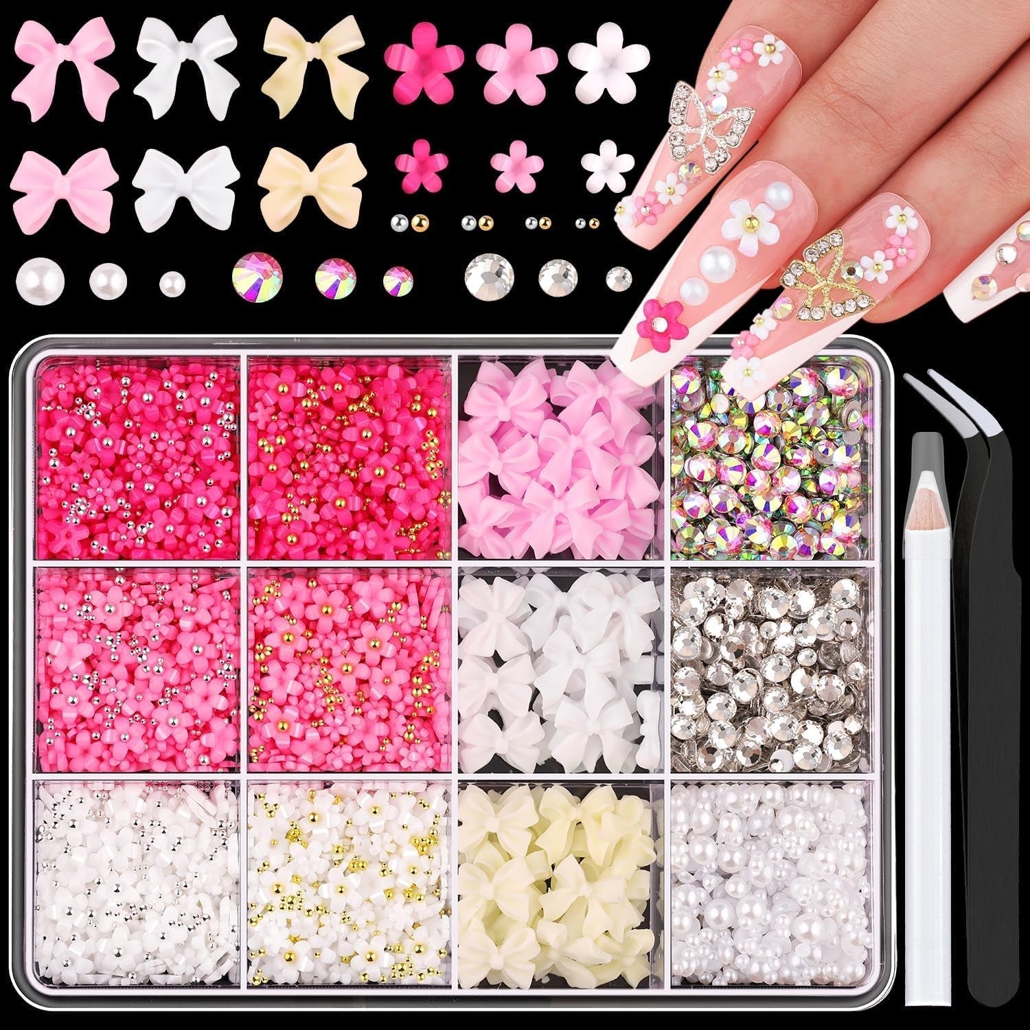 GZMAYUEN 920 Stuks Goud Zilver Plaksteen Perlen Voor Nagel, Halbrunde Weiße Beige Nagel Perlen, Kleine Halbrunde Plaksteen Perlen Voor DIY Nail Art Decor