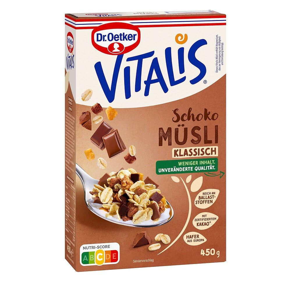Dr. Oetker Vitalis Chocolade Muesli Classic: Ontbijtmuesli met melk- en pure chocolade, verpakking van 7 (7 x 600 g)