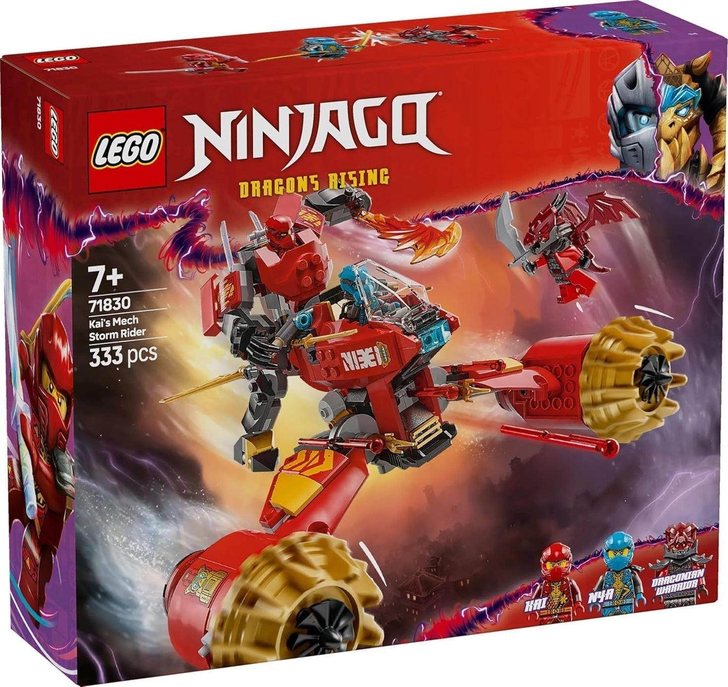 LEGO NINJAGO Kai's Storm Rider Mecha - Vliegend motorspeelgoed met 3 minifiguren - Mecha met beweegbaar hoofd, armen en benen - Bouwspeelgoed - Cadeau voor jongens en meisjes vanaf 7 jaar 71830 Bouwsets Besuche den LEGO-Store