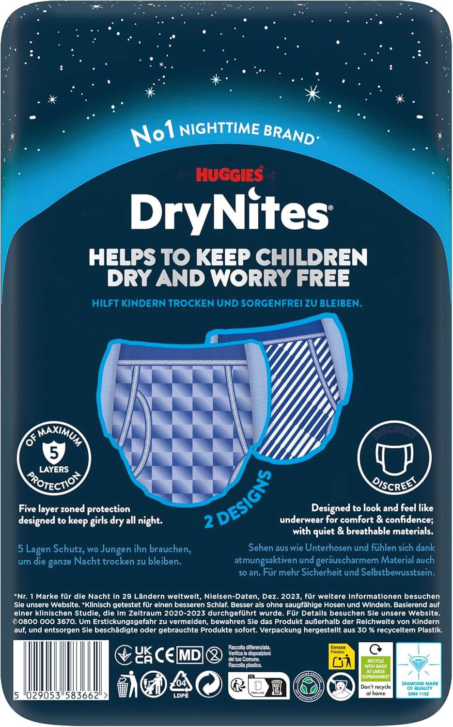 Huggies Drynites Nachtwindeln Bei Bettnässen, Für Jungen Ab 13 Bis Ca. 17 Jahre (48-60 KG), 27 Stück (3X9), Monatspack, Luierbroeken Naty Shop