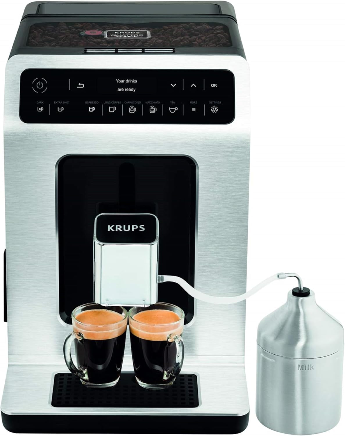 KRUPS Evidence One automatische espressomachine met melkslang, one-touch cappuccino, 12 speciale dranken, 2-kops functie, kleurendisplay, espressomachine, TÜV certificaat, zwart, EA895N10