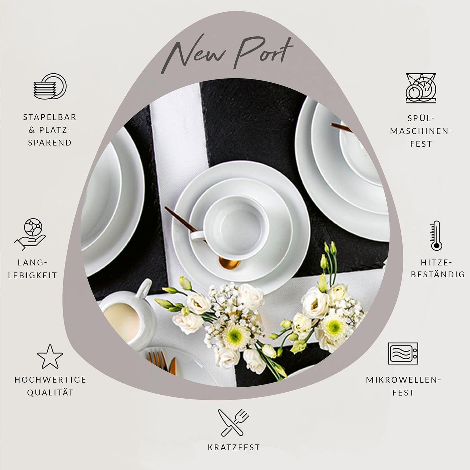Sänger New Port koffiekopjesset, 12 kopjes voor 6 personen, kop en schotels van wit porselein, 150 ml | DE PREMIUM COLLECTIE