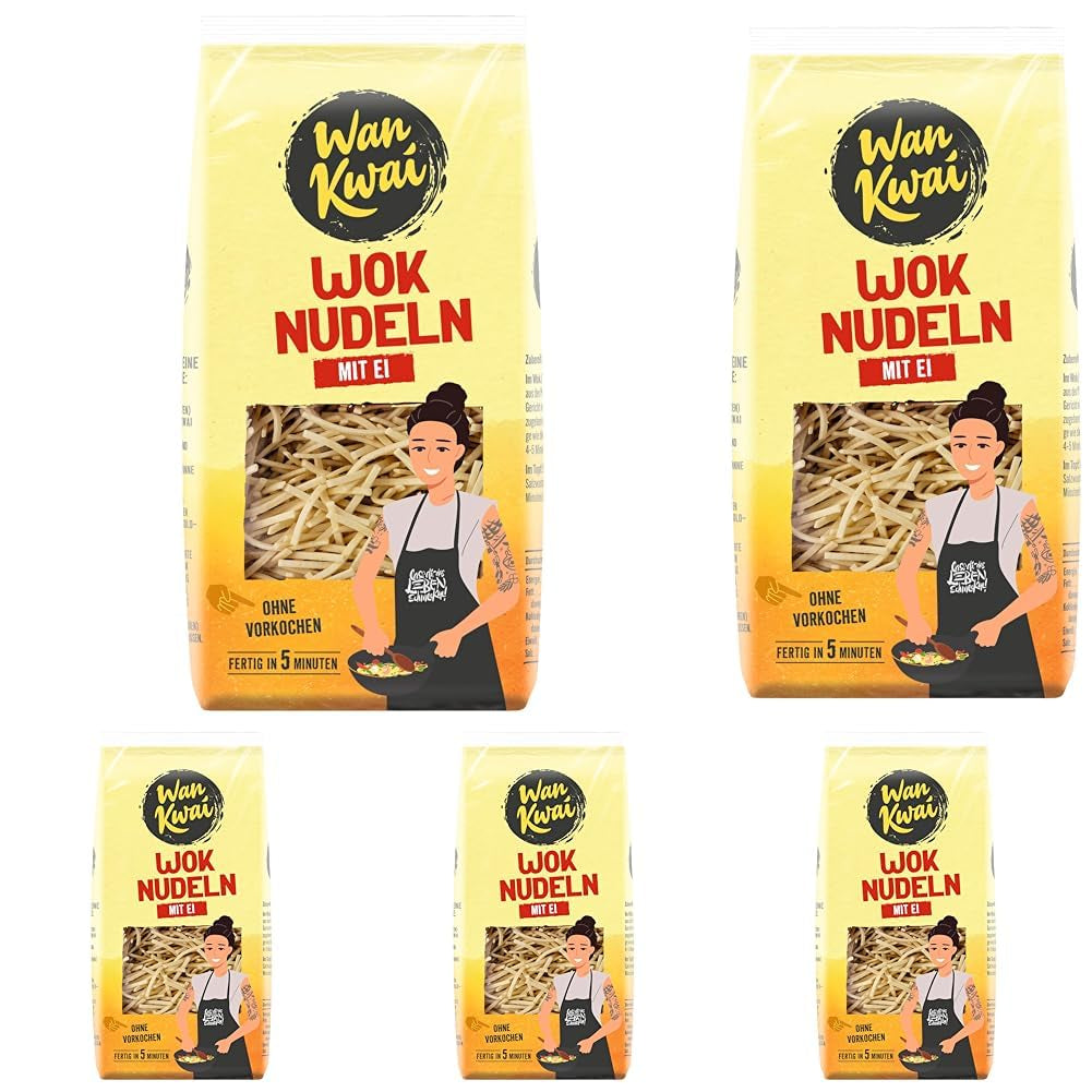 Wan Kwai Wok Noodles 250g: Fried delicacies with real eggs, prepared in an instant for delicious pan-fried meals. Eenvoudig, lekker, Aziatisch! (Pakket van 5)