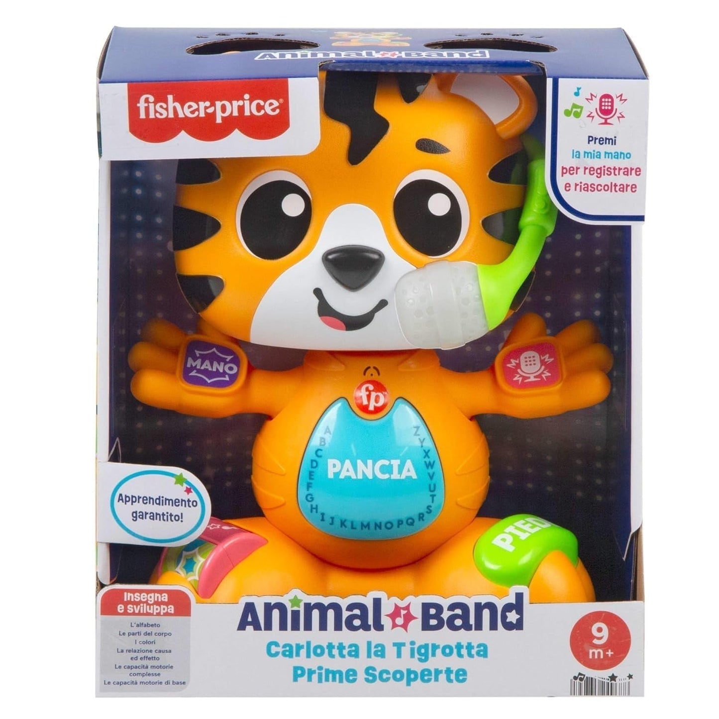 Fisher-Price Educatief speelgoed voor baby's en peuters, Beat Bande Leren & Dansen Tijger Justin met geluiden en lichtjes voor baby's vanaf 9 maanden, Italiaanse versie, HYL04 Babyspeelgoed Naty Shop