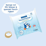 PAEDIPROTECT Babydoekjes 1 x 10 stuks Gevoelige babywaterdoekjes 99% water Geurvrij Baby en kinderen Gevoelige huid Kokosextract Microplasticvrij Veganistisch (5-pack)