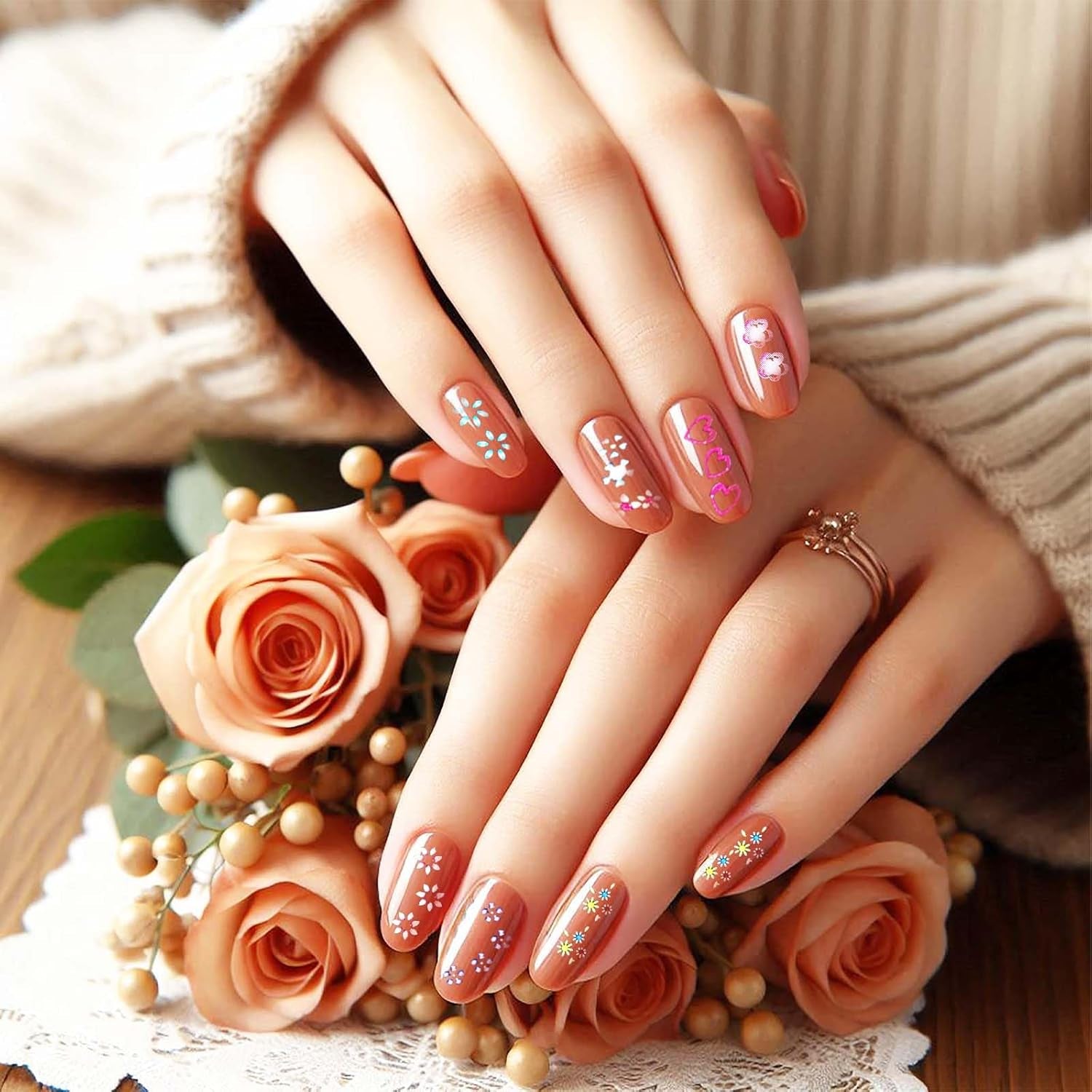 3D Nagelsticker 30 Blatt Nagelsticker Selbstklebend Blumen Blumenherzform Nageldesign Nagelsticker Nageldesign Zubehör Nagelaufkleber Für DIY Decoraties, Maniküre, Handyhüllen