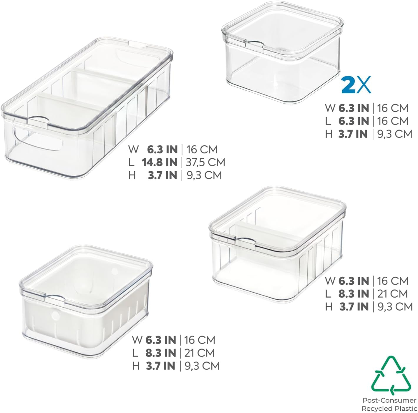 iDesign opbergdozen, koelkastorganizer met deksels in een set van 5, gerecyclede plastic voedselopbergdozen voor het organiseren van verbruiksartikelen, helder en wit Naty Shop voedselopbergdozen