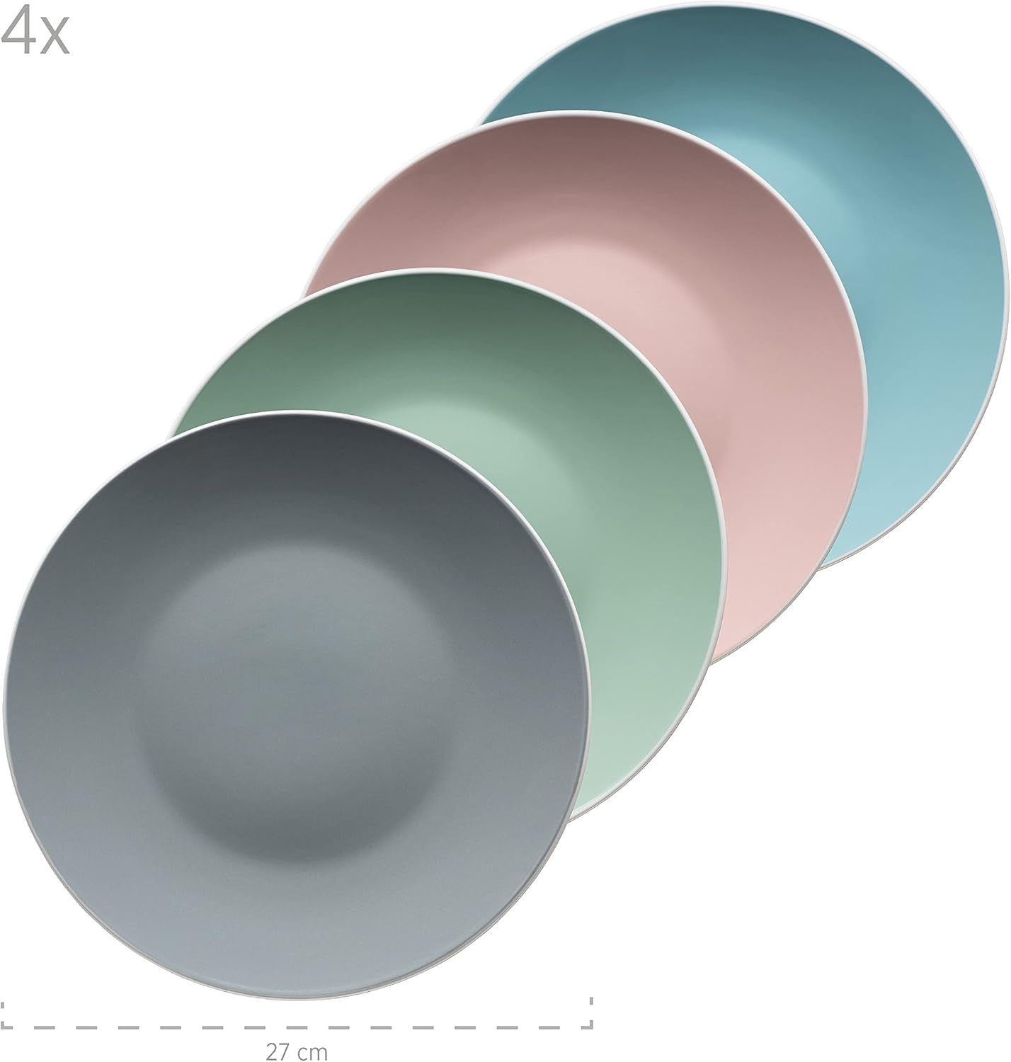 MÄSER 934006 Elissa-serie, moderne serviesset voor 4 in gekleurde matte glazuren met witte rand, 16-delige combinatieset, steengoed, veelkleurig, grijs, turkoois, roze, groen
