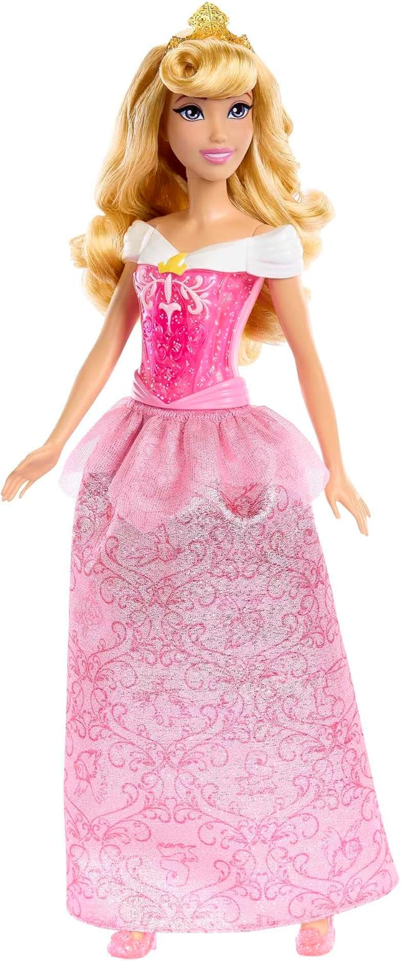 Mattel DISNEY Prinses Aurora - Pop met typische outfit, afneembare schoenen en tiara, glittertopje en afneembare rok met patroon, lang stylebaar haar, HLW09 Naty Shop-poppen