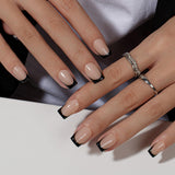 Korte Franse tip nepnagels - 30 stuks zwarte nagels om op korte vierkante nagels te lijmen, Franse tip nepnagels met lijm, vierkante kunstnagels set voor dames