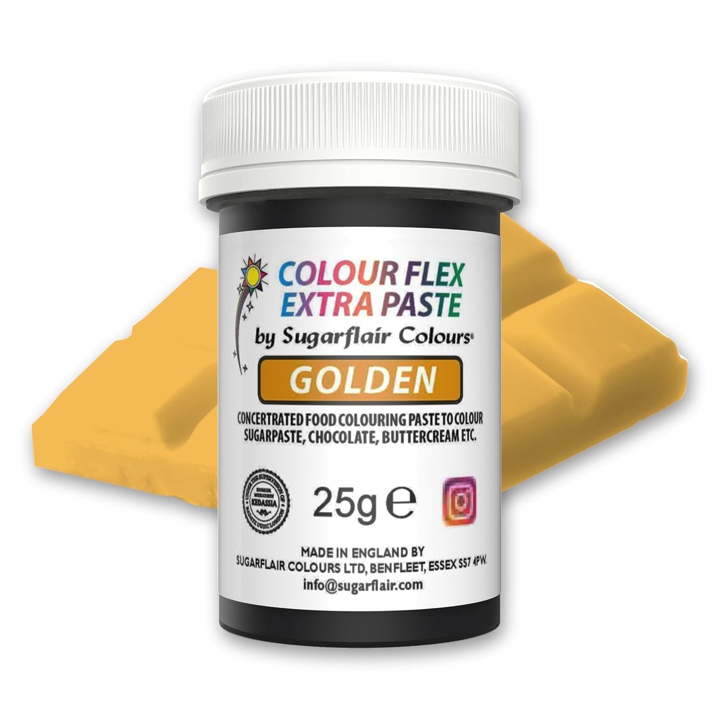 Kleurstofpasta Sugarflair Colourflex Extra Paste Golden - Eetbare kleurstof voor botercrème, chocolade, suikerpasta, glazuur, fondant, cakemixen, deeg en meer - 25g