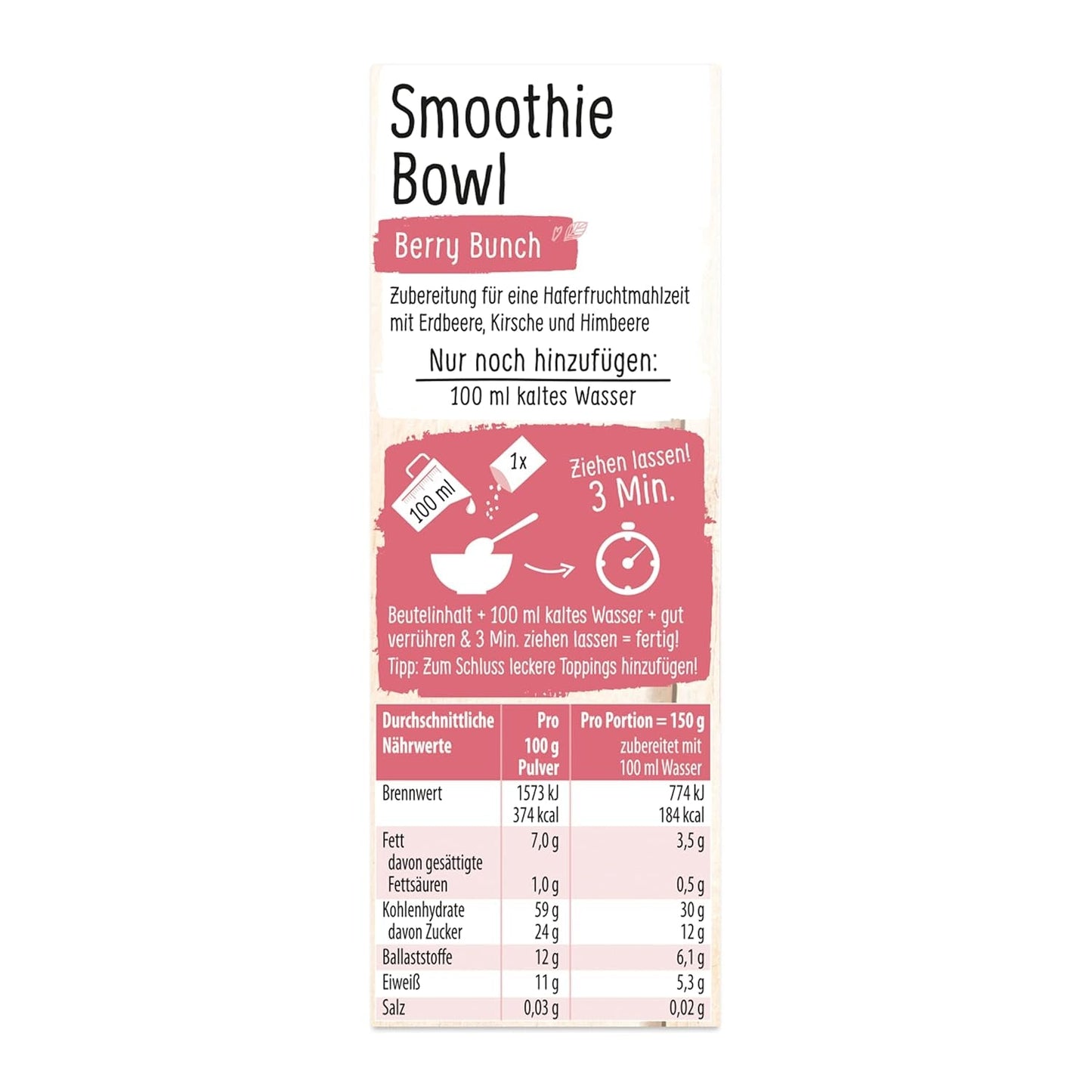 RUF Smoothie Bowl Berry Bunch Oats Ontbijtsnack met bessen en chiazaden, snel en gemakkelijk te bereiden, veganistisch, 1 zakje x 50 g (pak van 3)