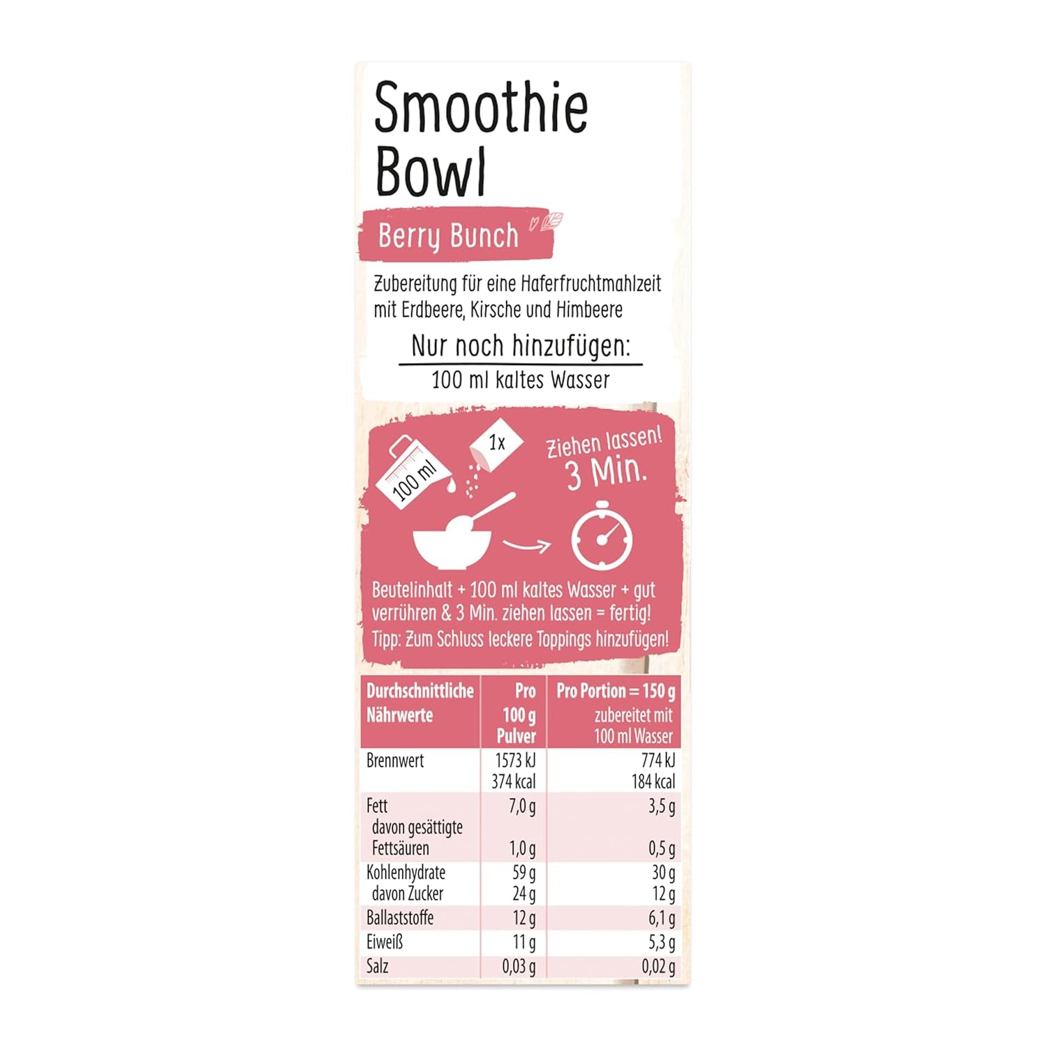 RUF Smoothie Bowl Berry Bunch Oats Ontbijtsnack met bessen en chiazaden, snel en gemakkelijk te bereiden, veganistisch, 1 zakje x 50 g (pak van 3)