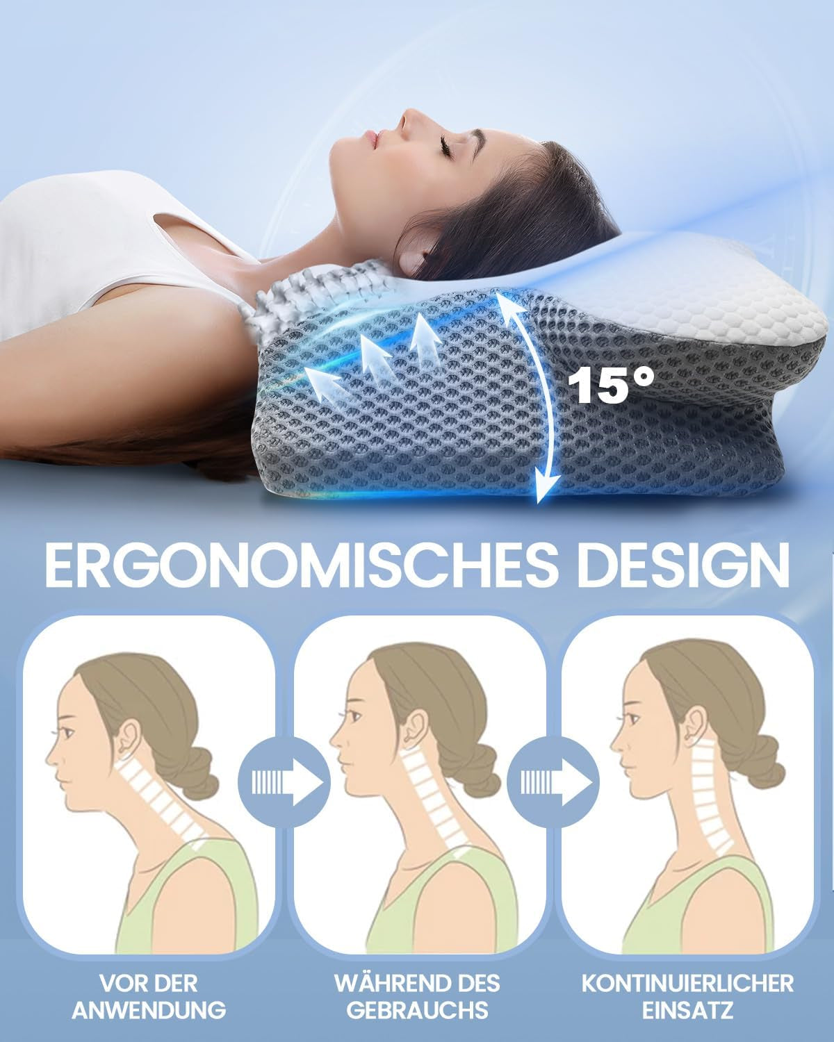 2 in 1 nekkussen Kussen Memory Foam Kussen Ergonomisch Orthopedisch kussen 2 slaaphoogte Neksteunkussen voor zij-/rug-/buiksteun Cervicale orthopedische kussens Naty Shop