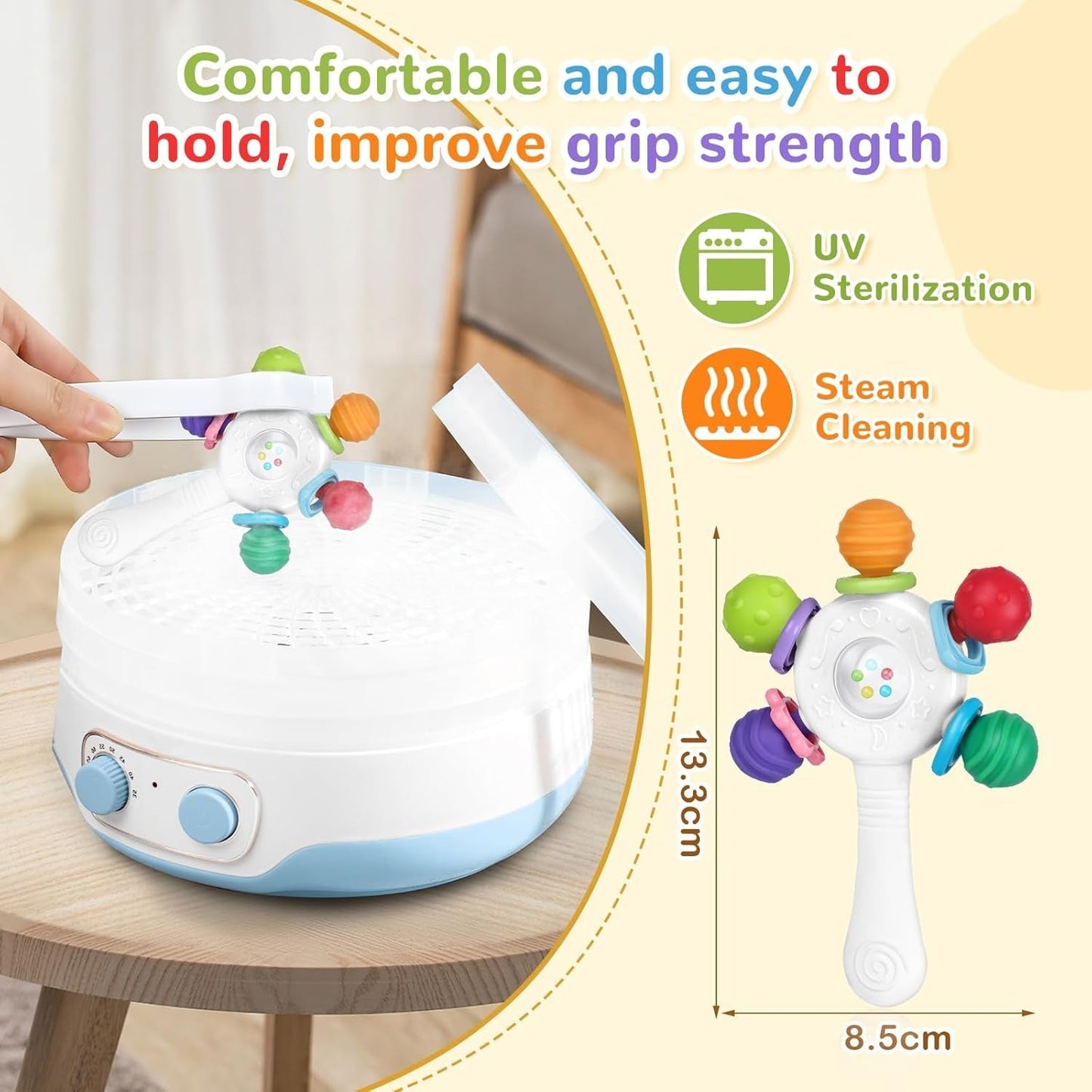 Babybijtringen van voedingskwaliteit - BPA-vrij, verstikkingsbestendig ontwerp, versterkte grip, geschikt voor gehoor en tandontwikkeling, ideaal voor baby's van 0-36 maanden (wit)