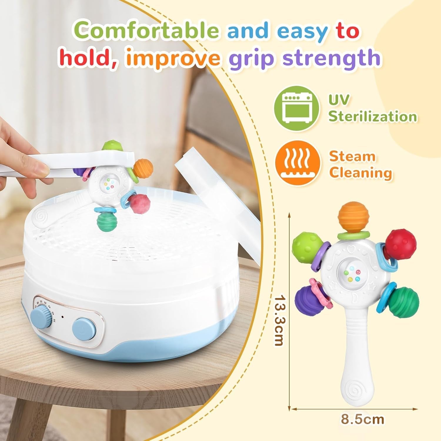 Babybijtringen van voedingskwaliteit - BPA-vrij, verstikkingsbestendig ontwerp, versterkte grip, geschikt voor gehoor en tandontwikkeling, ideaal voor baby's van 0-36 maanden (wit)