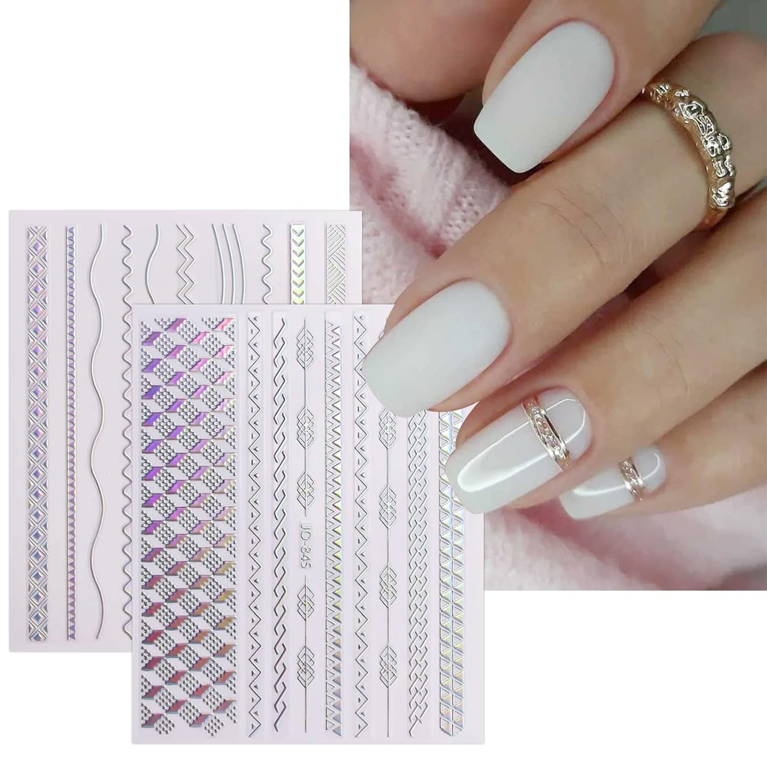 JMEOWIO Nagelsticker Aurora 12 Blatt Nail Art Sticker Selbstklebend Nagelaufkleber Holografische Decoratie Nageldesign Zubehör
