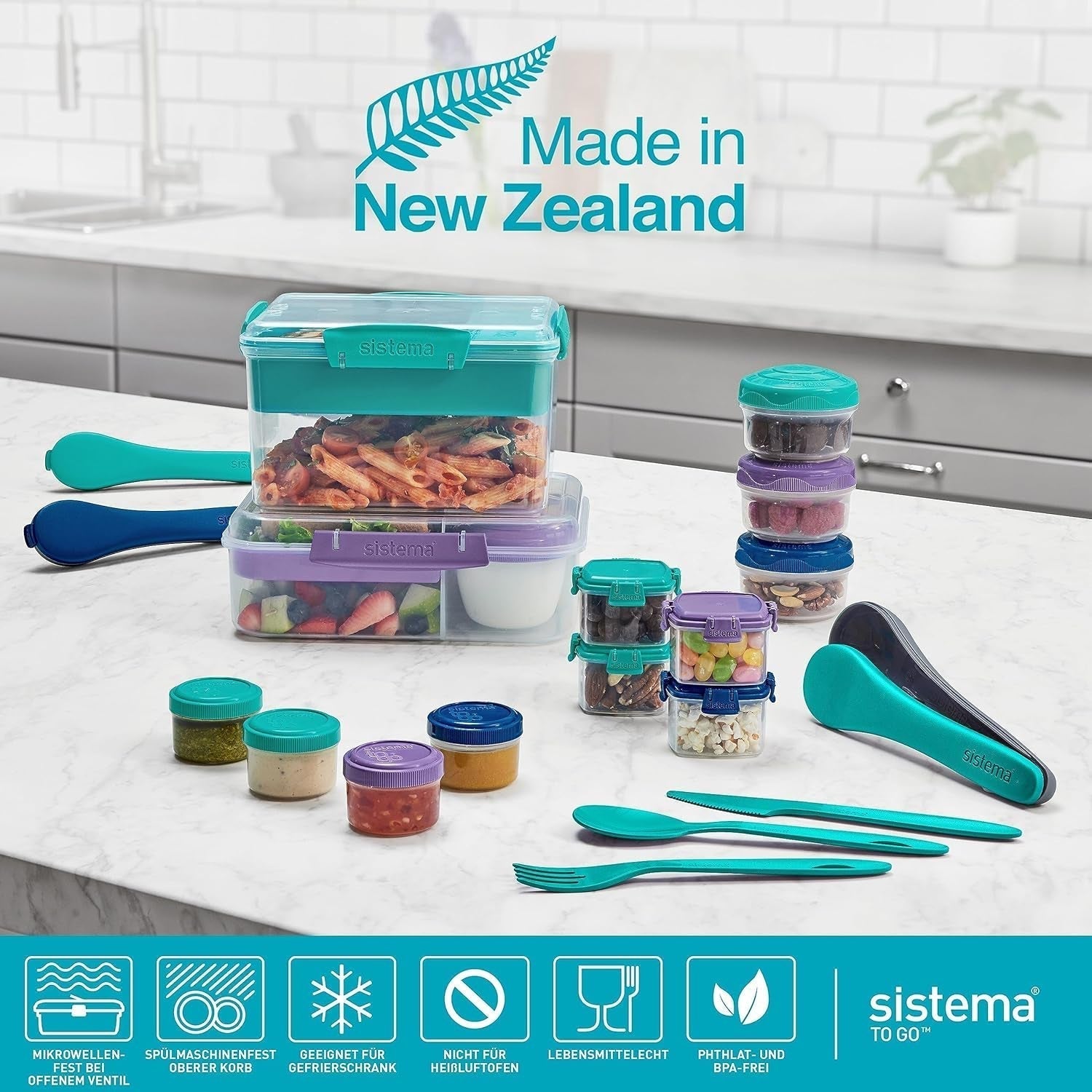 Bento Box TO GO lunchboxsysteem met vakken | Lunchbox van 1,25 L met yoghurt-/fruitcontainer | voor kinderen en volwassenen l | BPA-vrij Minty Teal [21685-8T], mintgroen Naty Shop voedselbewaardozen
