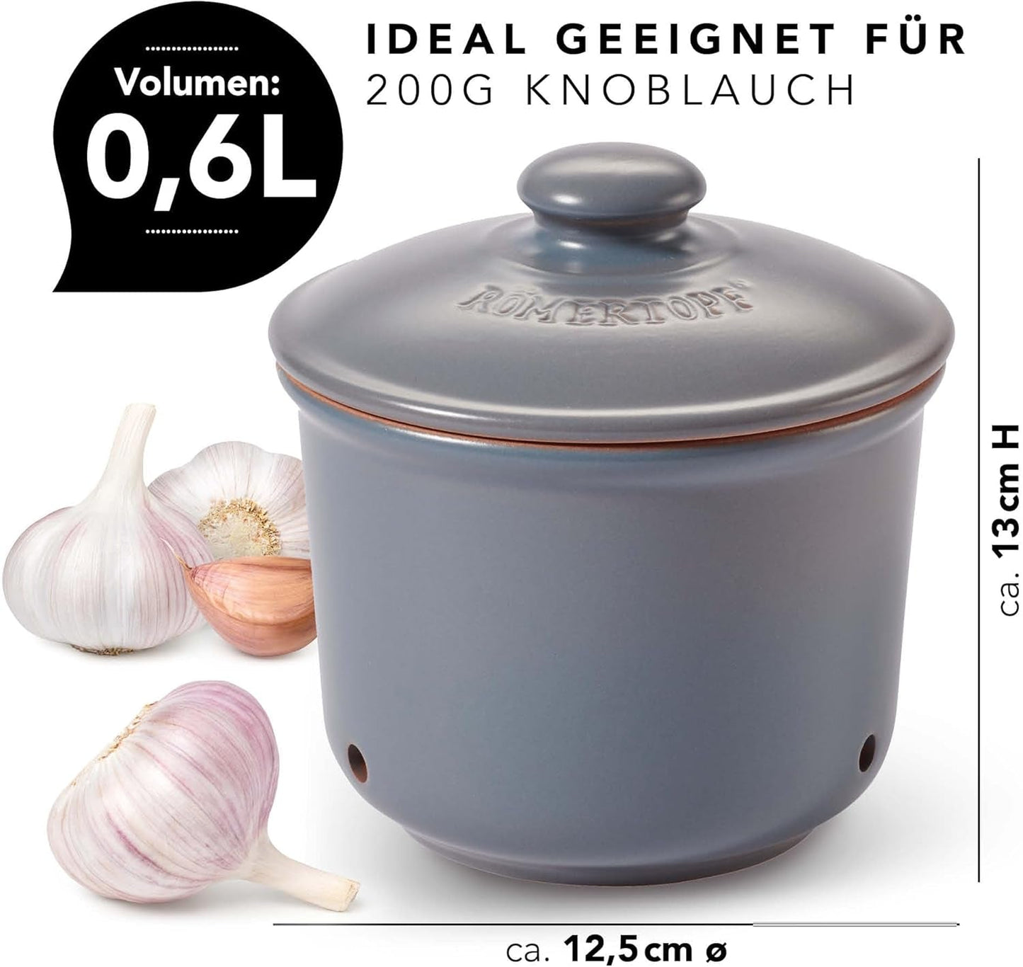 Römertopf knoflookpot verse pot van natuurlijke klei voor een lange houdbaarheid van voedsel zoals knoflook Ø 12,5 cm wit Voedselbewaardozen Naty Shop