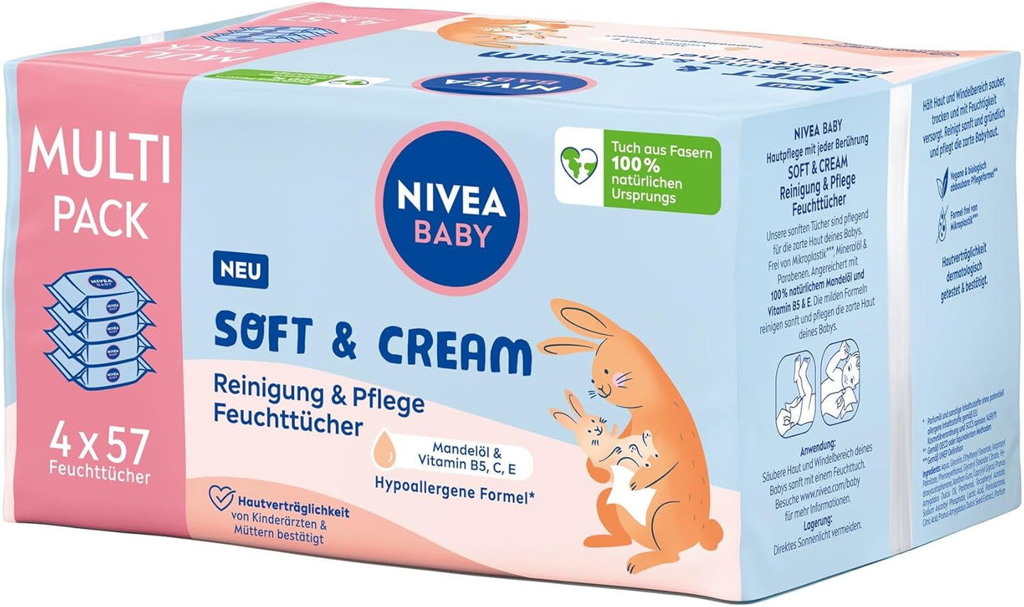 NIVEA BABY Soft & Cream vochtige doekjes voor baby's (4 x 57 stuks)