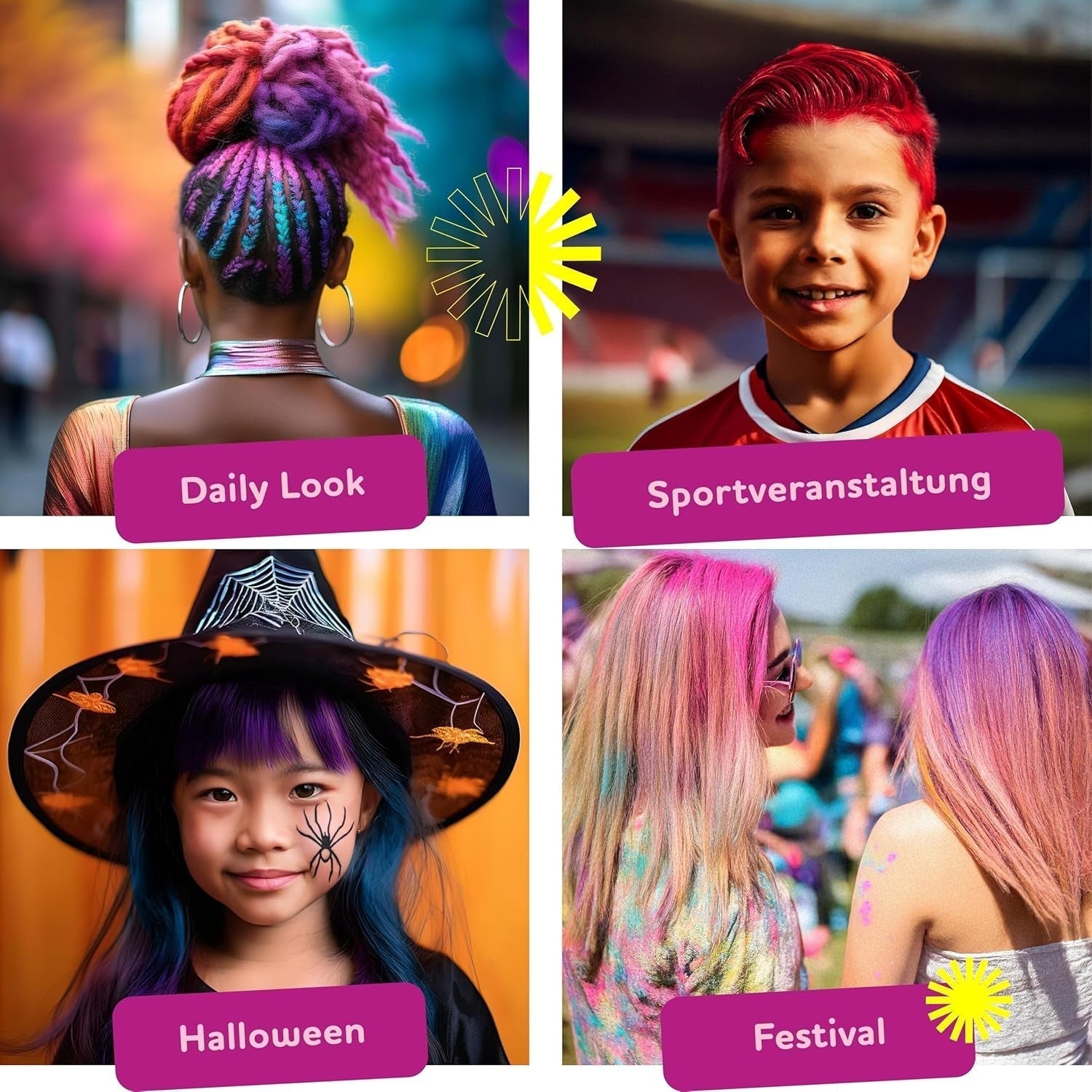 Levendige 12 kleuren haarkleurpotloden (karren) set - gemakkelijk in gebruik - wasbaar - tijdelijke haarverf - ook voor donkere haarkleuren - als cadeau Halloween Carnaval Verjaardag Kerstmis Haarverf Naty Shop