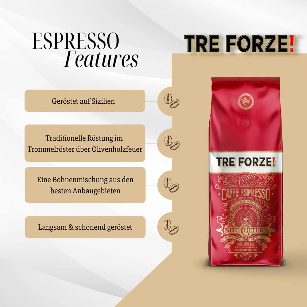Espresso Caffè - 1kg Espressobonen Traditioneel Röstung über Olivenholzfeuer In Handarbeit - Premium Kaffeebohnen für Volautomat en Siebträger