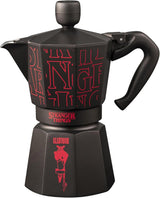 Bialetti Moka Express Stranger Things 6-kops koffiezetapparaat, muziekknop met USB-C oplaadfunctie, niet geschikt voor inductiekookplaten, 6 kopjes (270 ml), zwart