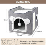 Katzenbetten voor Indoor Katzen, Faltbares Katzenhaus, Katzenhöhle 2 Schicht Würfel Großer Raum Katzenbett met Kratzbrett en Spielball, 15,8 x 15,8 x 15 inch