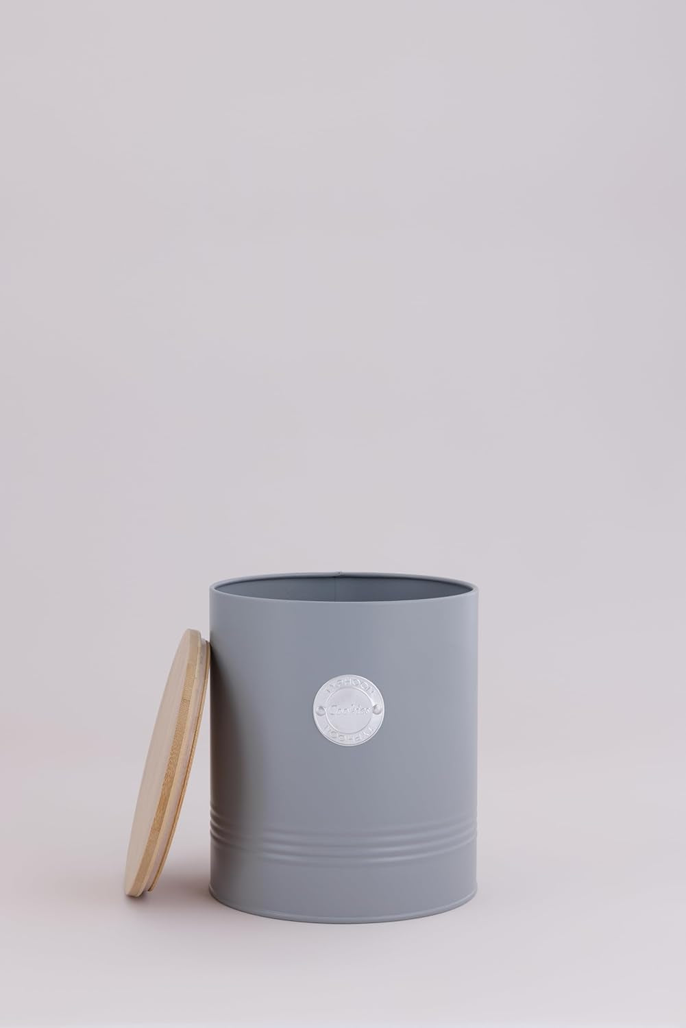LIVING collectie, koektrommel met deksel | pastelgrijs | Koekjesopbergdoos van 3,4 liter | stalen koektrommel met deksel | Bamboe luchtdichte voorraadpotten met deksels Naty Shop voedselbewaardozen