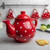 City to Cottage® - Groot theeservies | Rood en Wit | Punten | Handgemaakt | Keramieken theepot 1,7 liter, melkkannetje, suikerpot