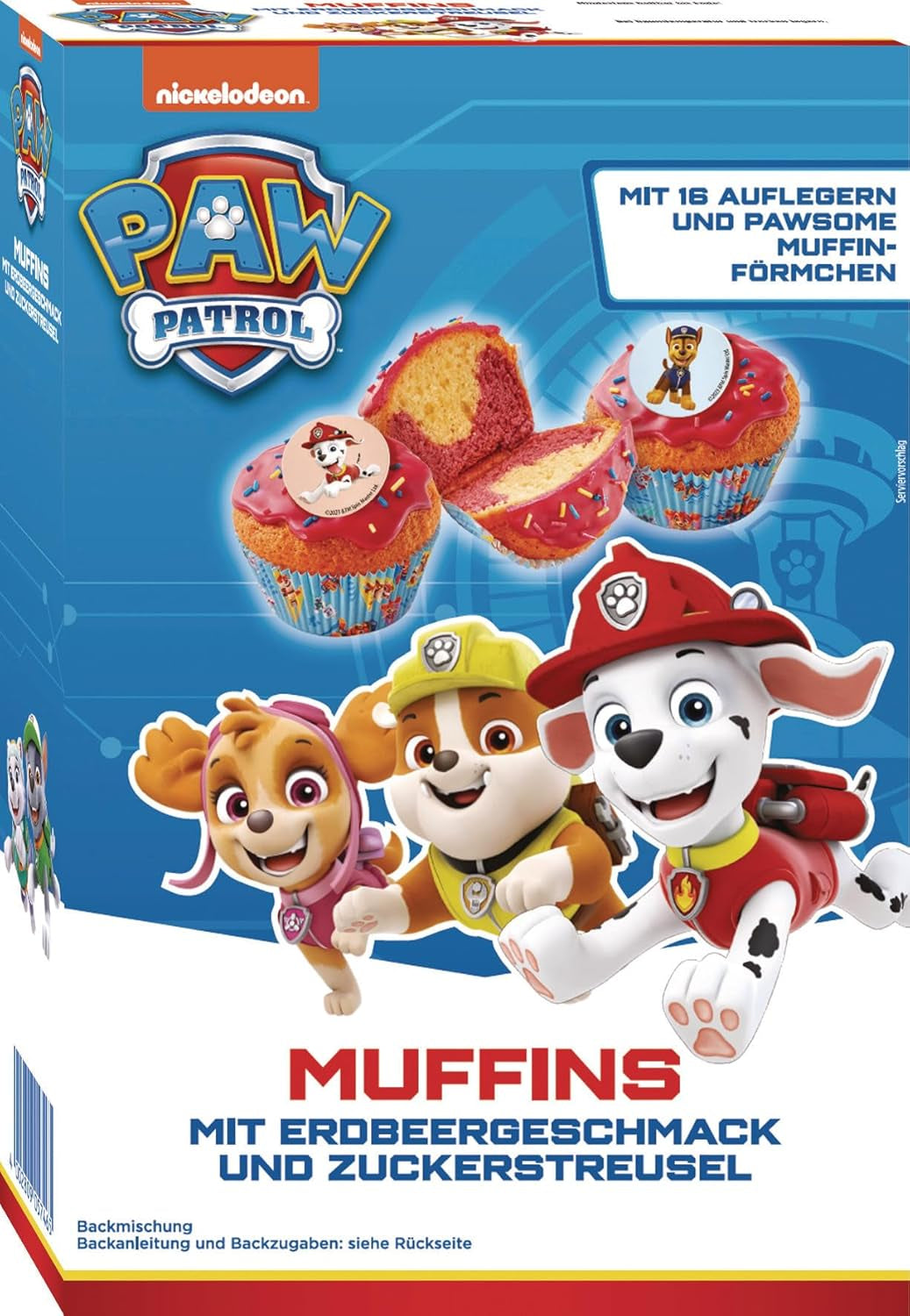 RUF X PAW Patrol Muffin Backmischung Mit Erdbeer-Geschmack, voor 12 Paw Patrol Muffins, Inkl.16 Oblaten-Auflegern en Pawsome Muffin-Förmchen, 1 X 394G Naty Shop 392 G (1Er Pack) Muffins