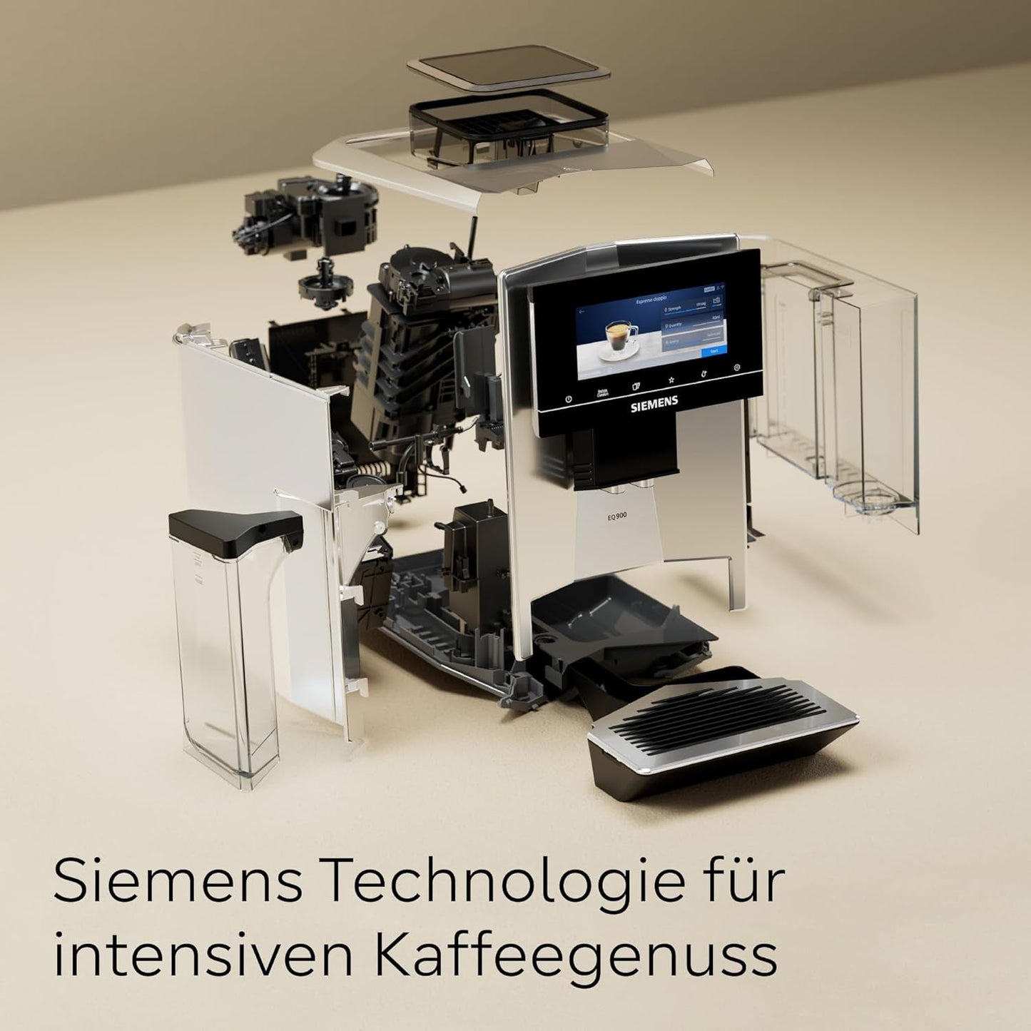 Siemens EQ900 TQ903D03 Automatische espressomachine, app-bediening, intuïtief touchscreen, barista-modus, AromaBoost, ruisonderdrukking, premium molen, automatische stoomreiniging, 1500 W, roestvrij staal