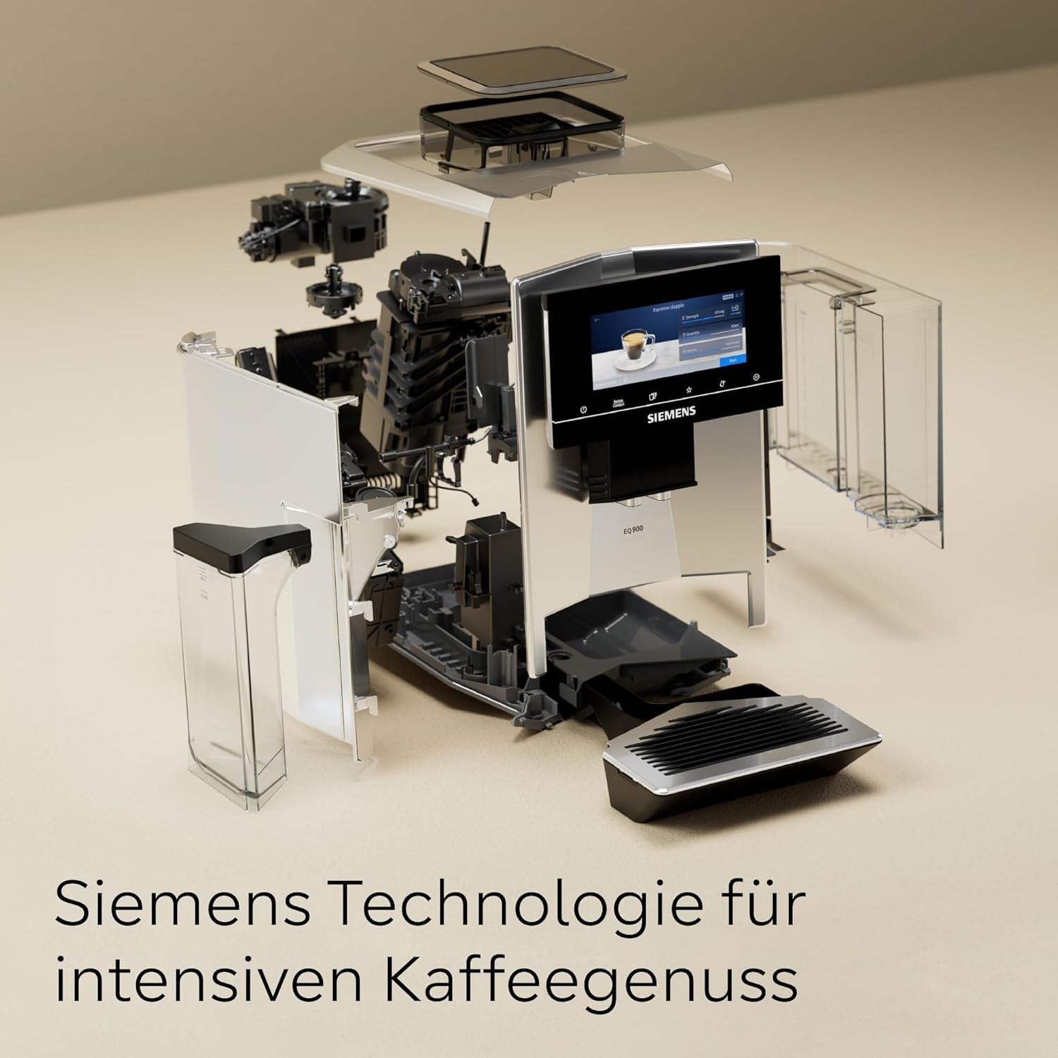Siemens EQ900 TQ903D03 Automatische espressomachine, app-bediening, intuïtief touchscreen, barista-modus, AromaBoost, ruisonderdrukking, premium molen, automatische stoomreiniging, 1500 W, roestvrij staal