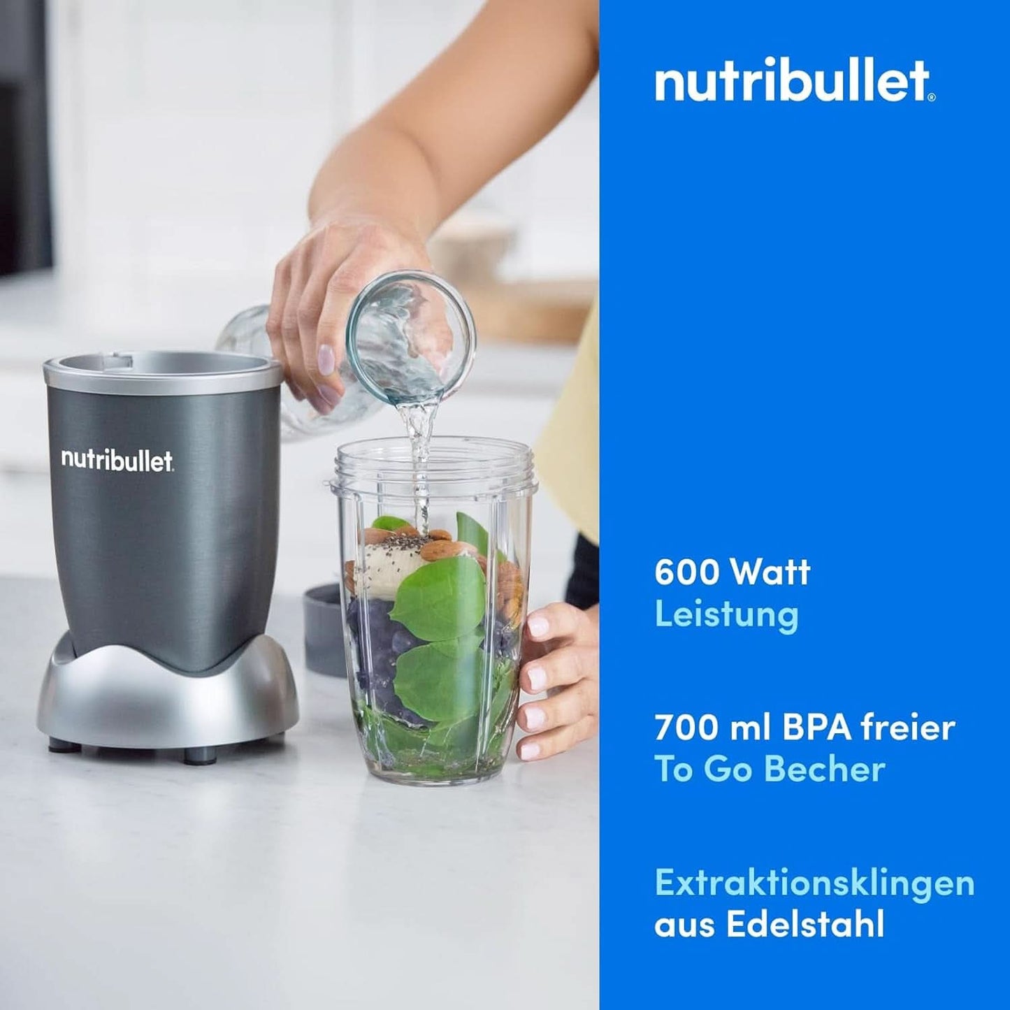 Nutribullet Original, Elektrische Mixer, Zerkleinerer, Smoothiemixer, Smoothie Maker, 600 W Leistung, Einfach Und Schnell in Der Anwendung, Kompakt, Leicht Zu Reinigen, NB603DG Kitchen Naty Shop