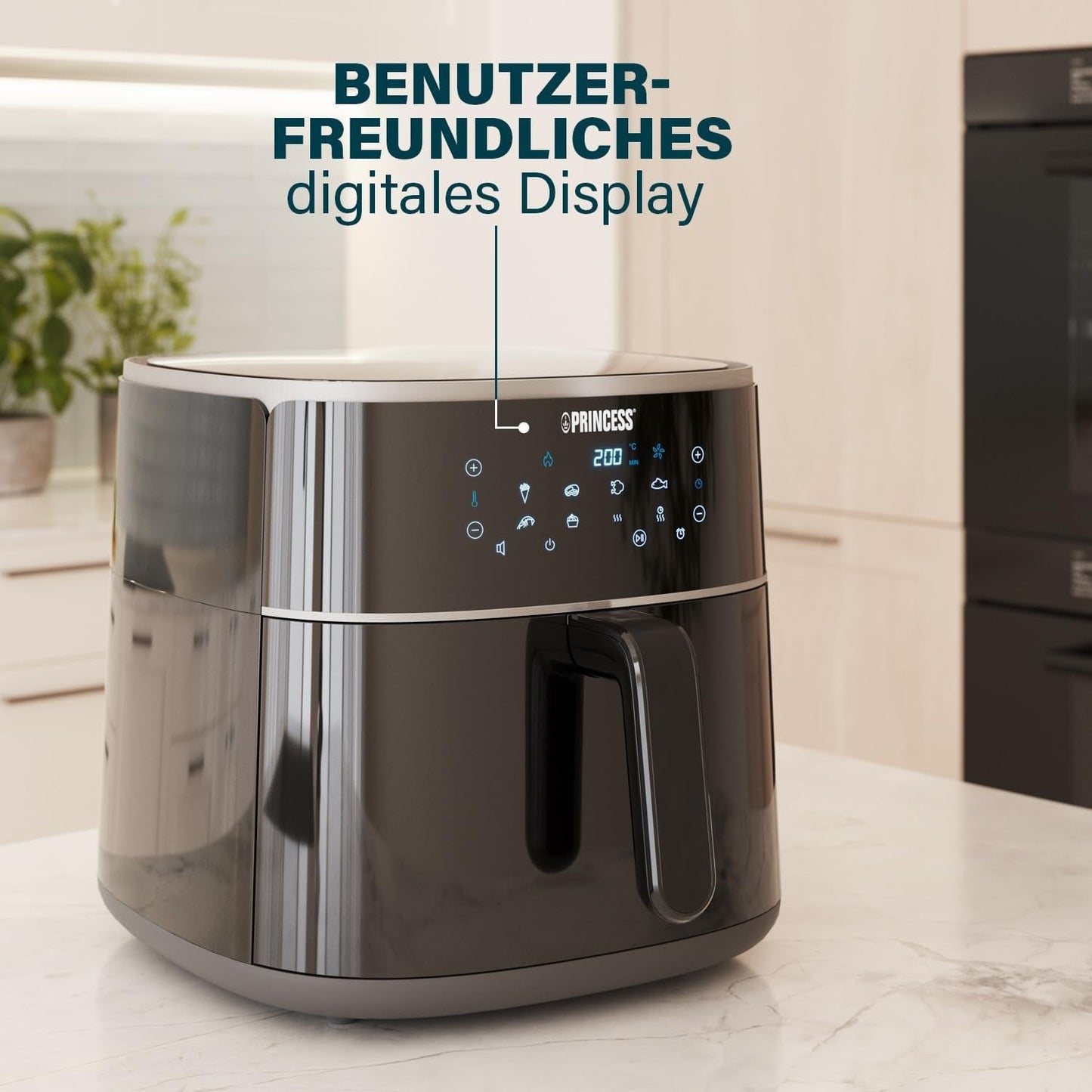Princess Digitale Heteluchtfriteuse - Variabele bakinhoud - Maximaal 8 liter - 6 vooraf ingestelde programma's Apparaten Naty Shop