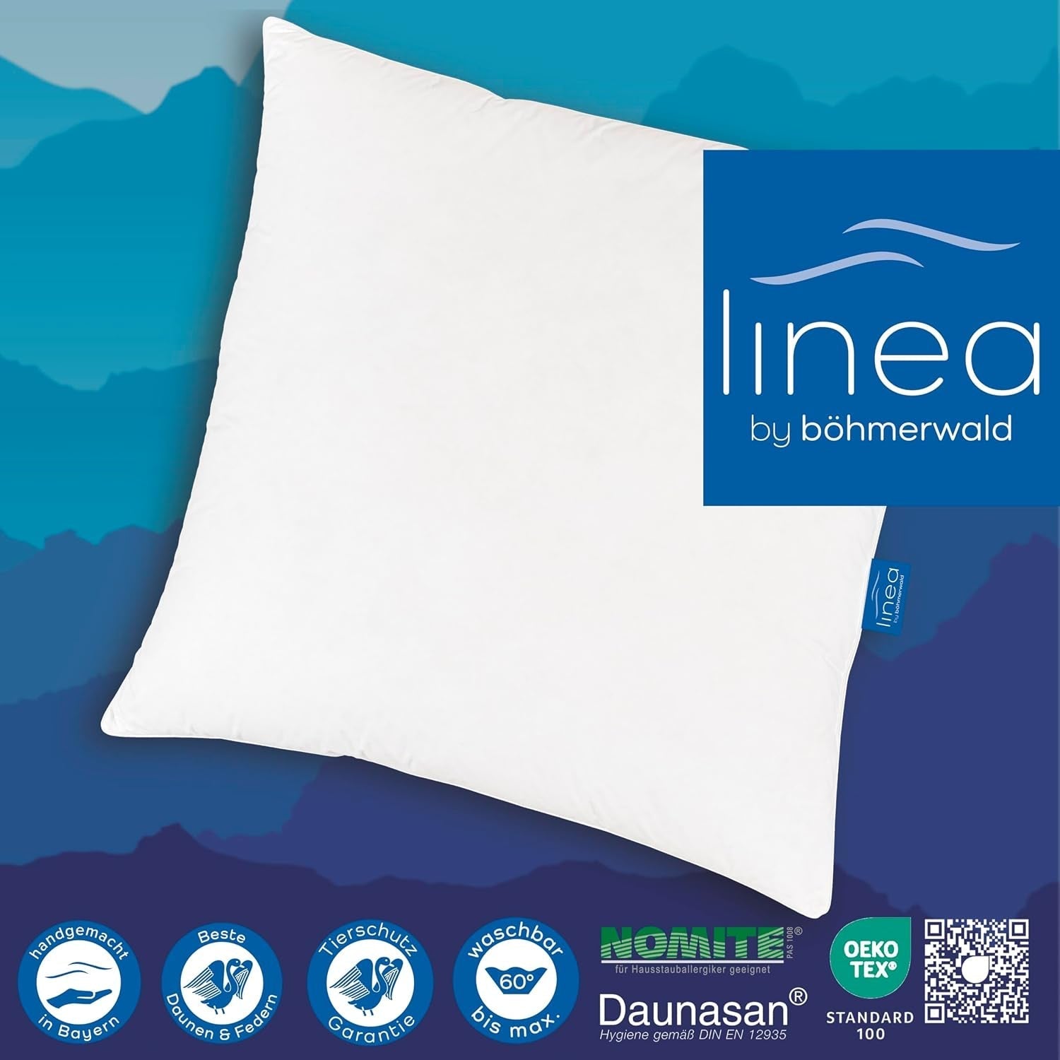 LINEA by Böhmerwald - Cosy - Hoogwaardig Balance kussen, 80X80, 70% klasse 1 veren, 30% nieuw dons, geschikt voor allergieën, wasbaar tot 60°C, made in Germany Naty Shop standaard kussens