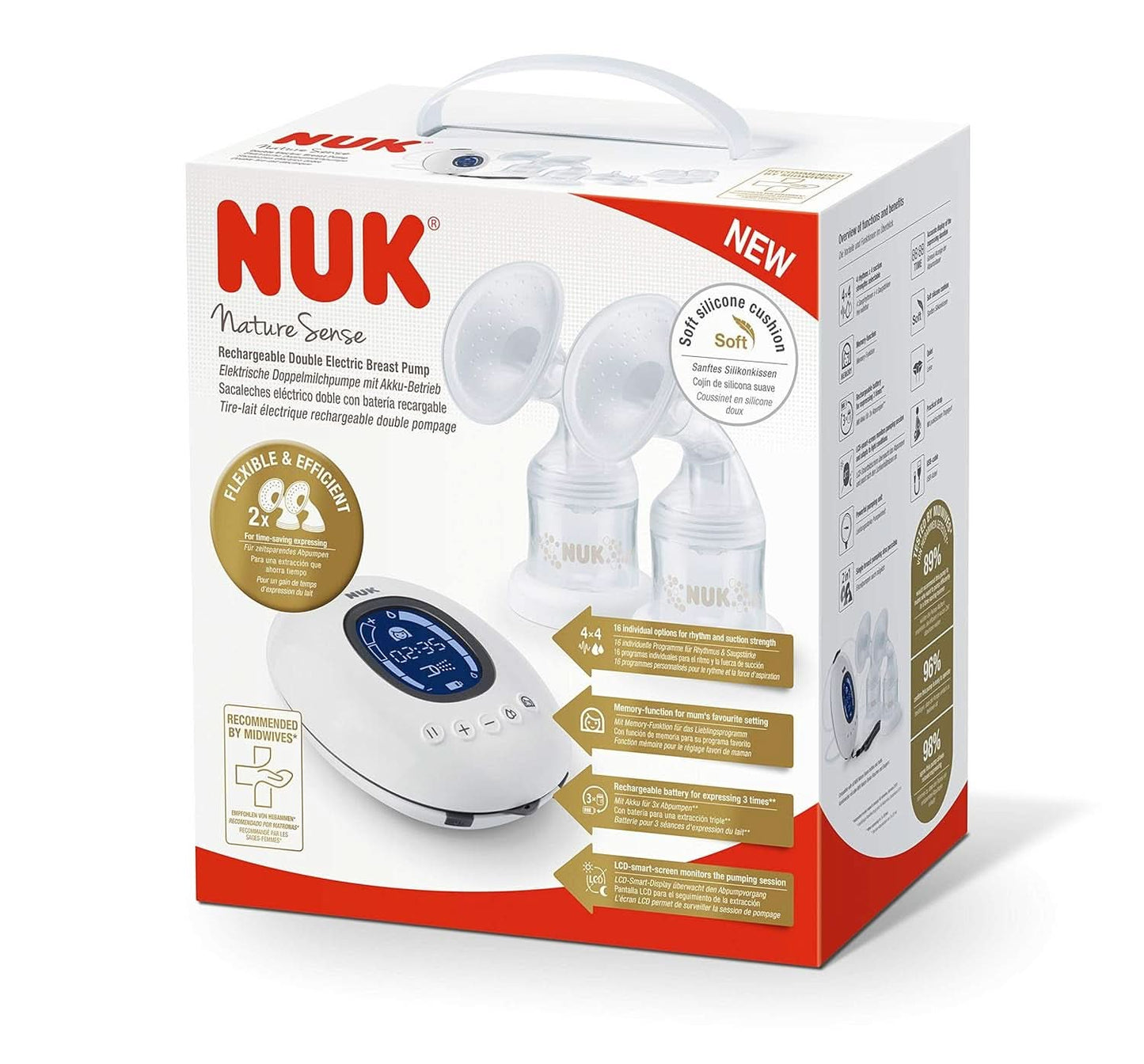 NUK Nature Sense Dubbele Elektrische Borstkolf | Met batterij, LCD-display 2X containers voor moedermelk van 150 ml Accessoires Voeding en borstvoeding Bebe Naty Shop