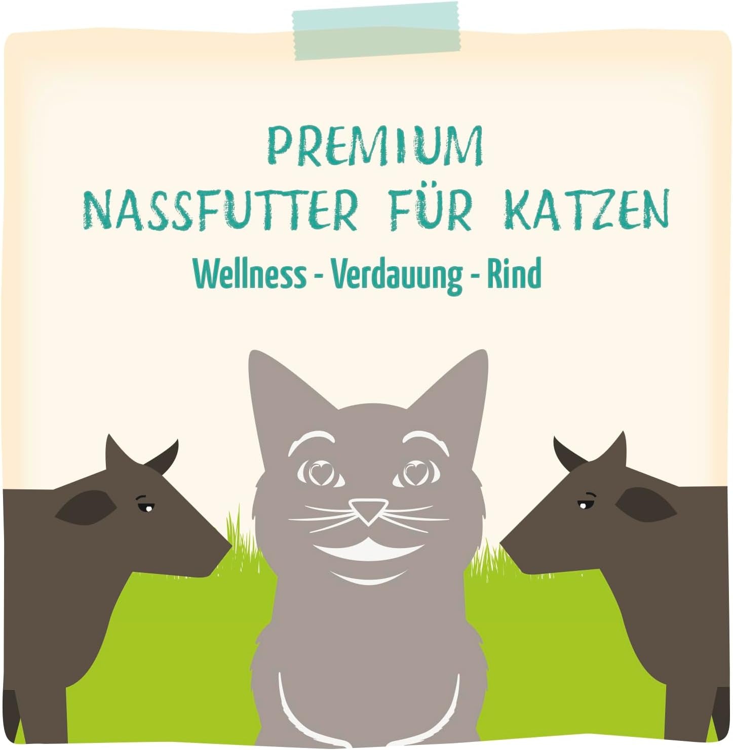 MjAMjAM - Premium natvoer voor katten - Wellness - Spijsvertering - Rund, 12 stuks (12 x 125 g), graanvrij