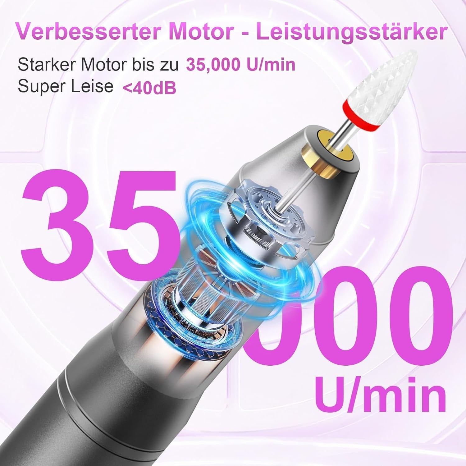 Draadloze elektrische nagelvijl - 35000 RPM voor gelnagels, 12 in 1 professionele nagel- en acrylnagelvijl, manicure- en pedicureset met 5 snelheden