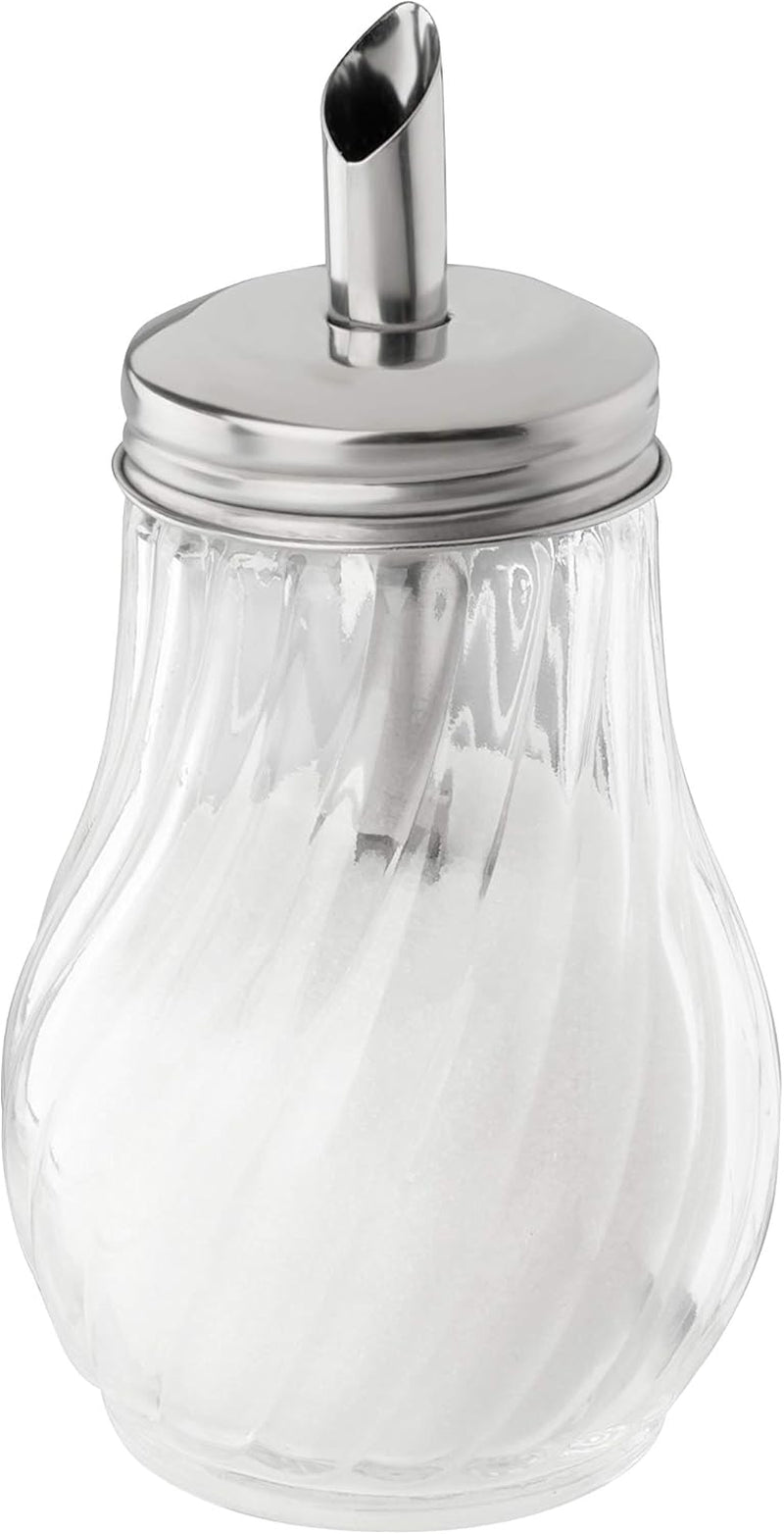 FMprofessional 280ml FLEURETTE suikerdispenser, glazen container, container voor eenvoudige dosering, container voor diverse gelegenheden, hoge kwaliteit container (kleur: zilver), hoeveelheid: 1 stuk