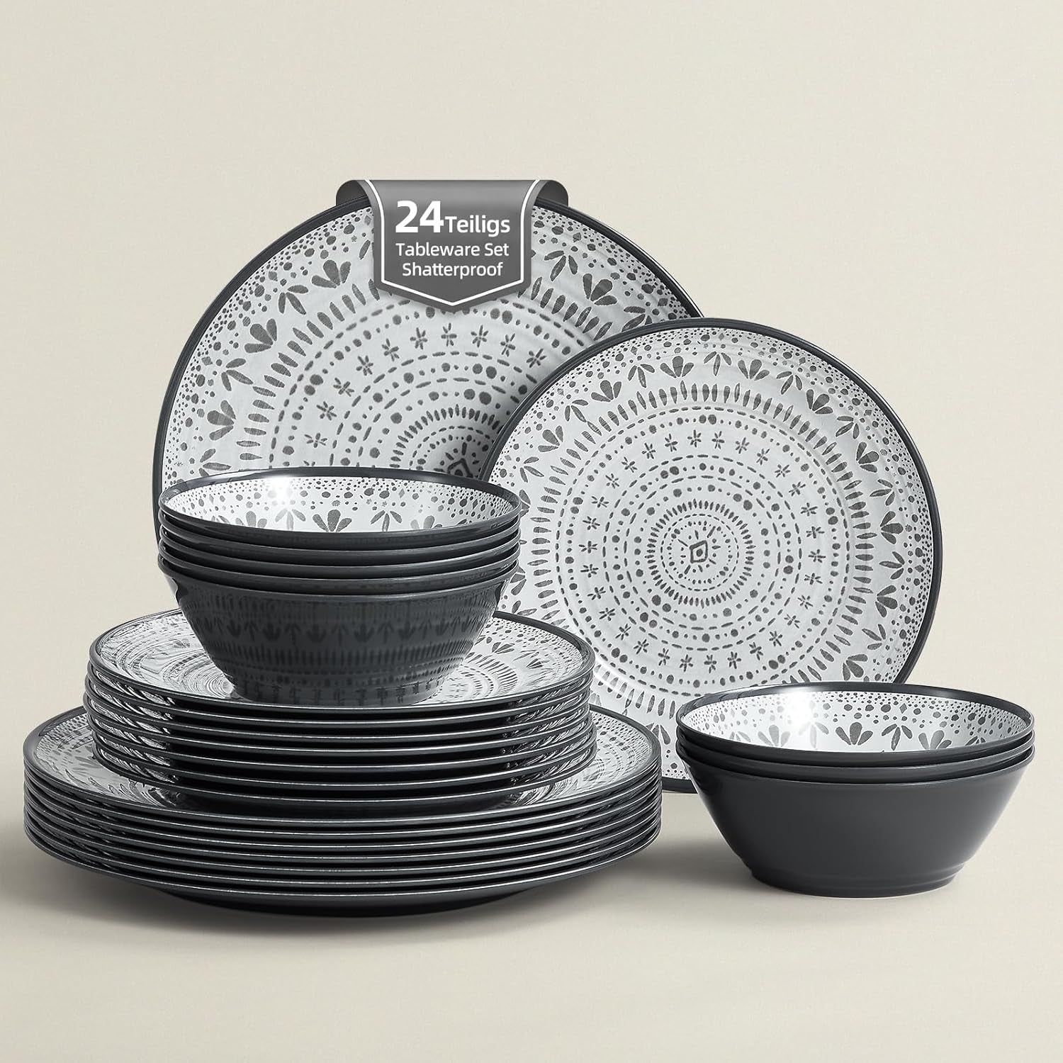 24-delige melamine campingbestekset voor 8 personen - Melamine borden- en bestekset, perfect voor campers, tuinfeesten en terrasfeesten