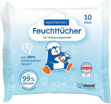 PAEDIPROTECT Babydoekjes 1 x 10 stuks Gevoelige babywaterdoekjes 99% water Geurvrij Baby en kinderen Gevoelige huid Kokosextract Microplasticvrij Veganistisch (5-pack)